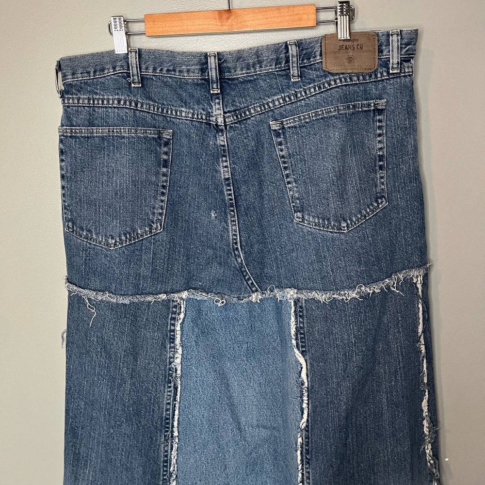Wrangler x Vintage Reworked Upcycled Pieced Denim Midi Skirt Plus Size - Picture 6 of 10